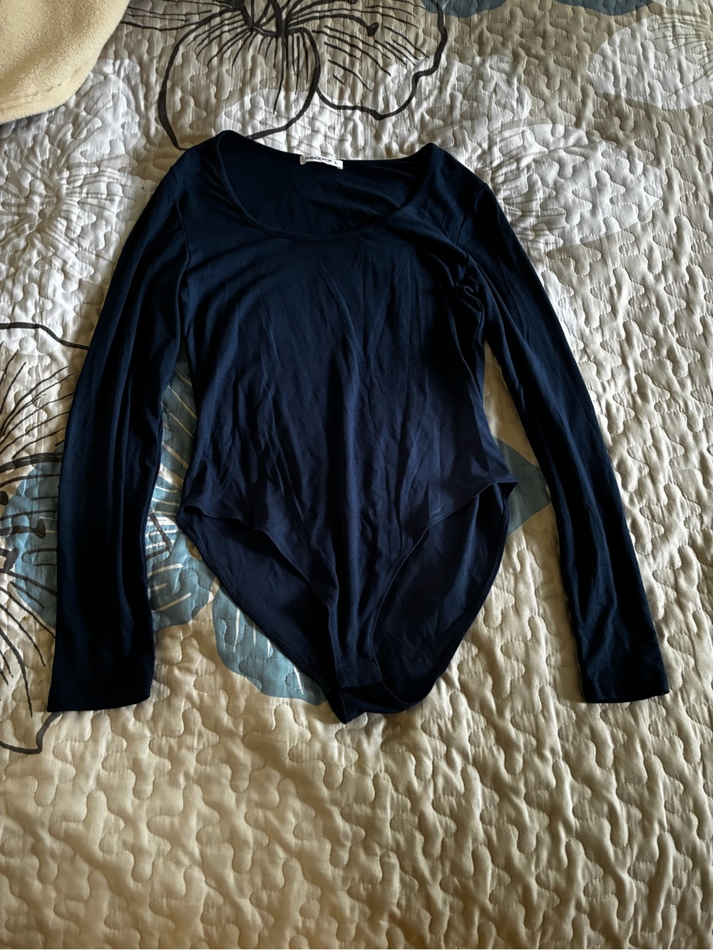 Mango Long Sleeve Navy Scoop Neck Bodysuit